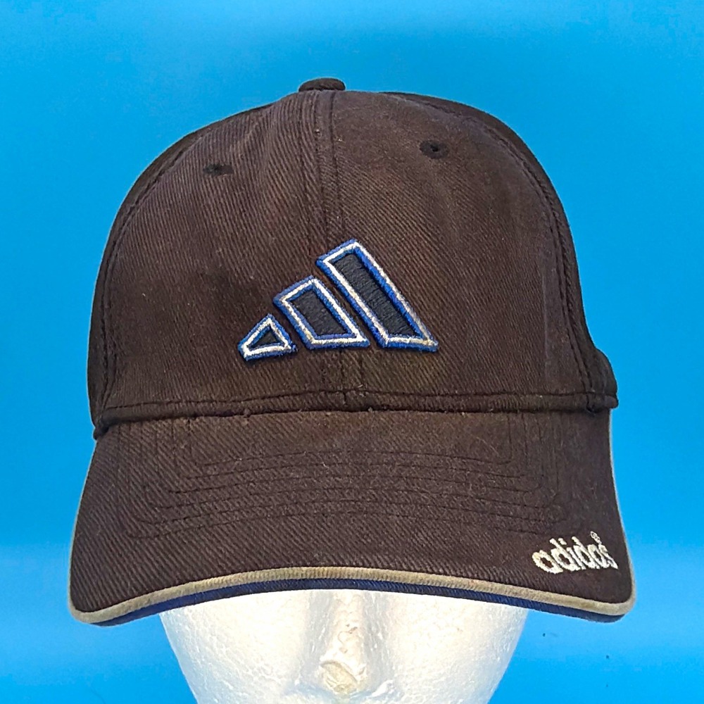 Adidas Men's Solid Black Cotton Twill Baseball Cap Adjustable Blue Brim